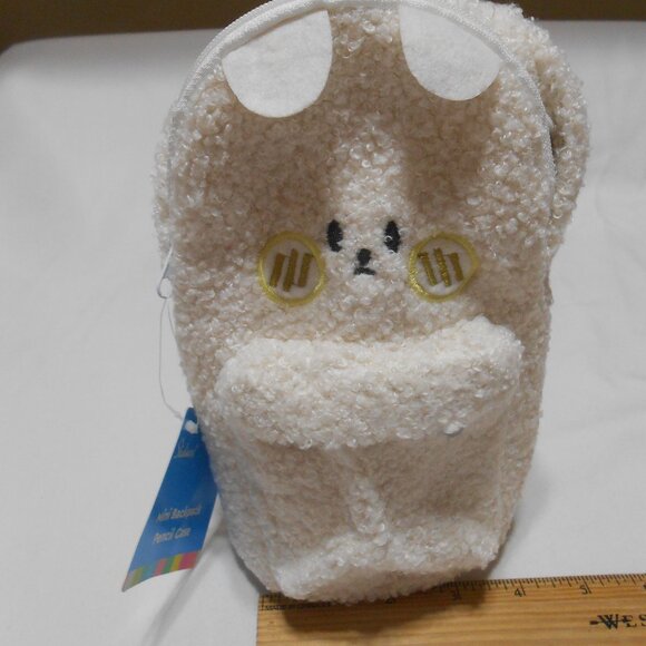 NEW Artstudio mini plush backpack pencil case w/ 2 zip compartments white school - Picture 1 of 9